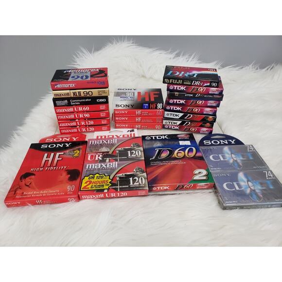 Lot of 27 New Sealed Blank Audio Cassette Tapes - Sony‎ TDK Maxell Fuji JVC